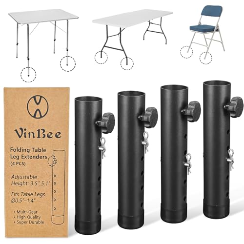 VinBee Folding Table Risers Folding Table Leg Extenders 5 Levels Height Adjustable Risers for DIY & Office Dining Standing Desk 4Pack 7.7 inch (5 Levels)