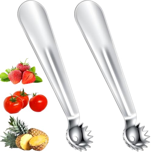 2 Pcs Dénoyauteur de Tomates en Acier Inoxydable Cuillère Parisienne Multifonction pour Fraises Équeuteur de Fruits et Légumes Ustensiles de Cuisine à Manche Ergonomique Pour Tomates Fraises Pommes