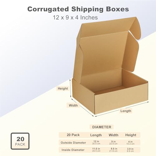 HORLIMER 20 Stück Versandkarton Klein Karton Box, 30,5x22,9x10,2 cm Verpackungskartons aus Wellpappe für Warensendung, Geschenkbox, Faltkarton, Postkarton(Braun)