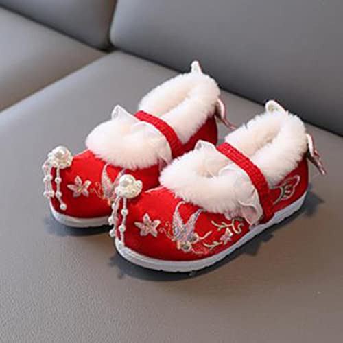Plush Thickened Cotton Embroidered Shoes for Girls Chinese Calendar New Year Traditional Retro Velvet Snow Shoes3