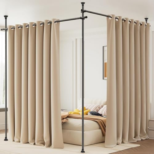 Dsocool Room Divider No Drilling Curtain Rod Wall Divider for Room Separation 122-305cm(H) 70-290cm(W) Adjustable Heavy Duty Partition Space Separator Freestanding Tension Curtain Stand Black