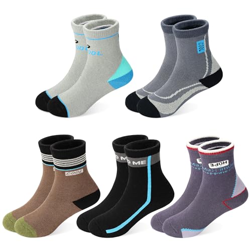 TRAMLE Kids Thermal Socks Boys Cotton Winter Thick Hiking School Toddler Warm Socks 5 Pairs for Children 6-8 Years Old