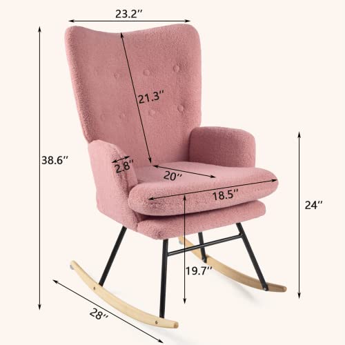 Waleaf Rocking Chair Nursery Chair Teddy Upholstered Glider Rocker Rocking Accent Chair Padded Seat With High Backrest Armchair Bedroom Chair Comfy Chair (Pink)… #TOP1