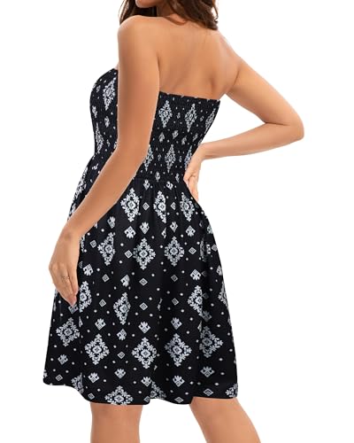 Image of elescat Summer Dresses for Women 2026 Strapless Casual Beach Cover Ups Tube Top Sundress