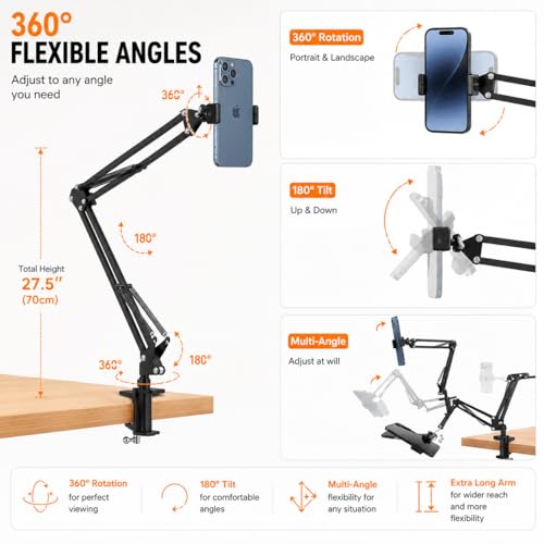 Image of Overhead Tripod for Mobile - Overhead Video Stand Phone Holder - Mobile Stand for Video Shooting - Table Tripod for Cooking, Art, Drawing - Phone Stand for Desk Video Recording