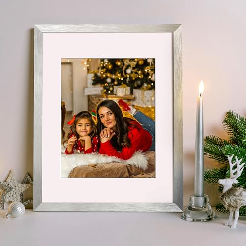 Image of upsimples 11x14 Picture Frame, Display Pictures 8x10 with Mat or 11 x 14 Without, Wall Hanging Photo Frames, Silver, 1 Pack