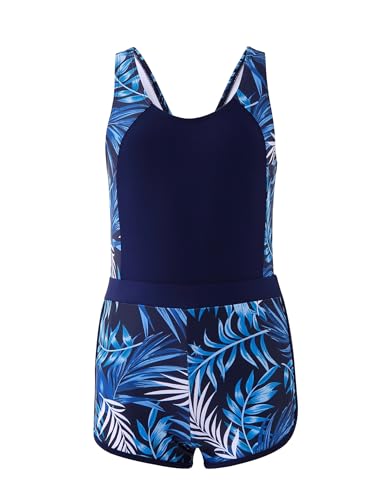 Image of Girls One Piece Swimsuits 2 Piece Girl Bathing Suit with Tropical Print Cover Up Shorts Teen Kids Swimwear 5-13Y