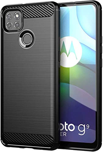 Image of NPRC Hybrid Ultra Slim Protective Case TPU Non-Slip Carbon Fiber Texture Shockproof Case Cover for Moto G9 Power - Black