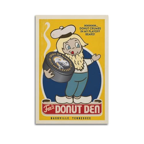 Vintage Poster Spirit Of Nashville Hockey Fan Club Vintage Donut Den Playoff Beard Poster Canvas...