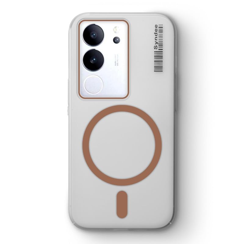 Image of Mr. Case Back Cover for Vivo V29 5G Elegant Frosted White Translucent Back | Only Compatible with Wireless Magnetic Accessories | Anti-Scratch Shockproof Phone Case - Brown