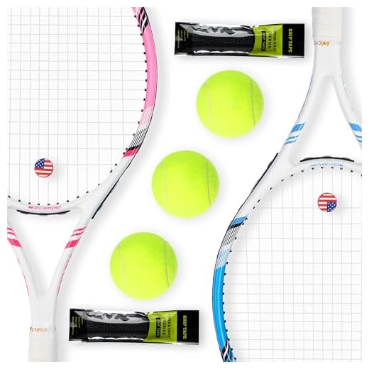 Pro Tennis Racket for Adults, 2 Player 27 inch Speed Tennis Racquet Acceptable for Beginner and Professional with 3 Tennis Balls, 2 Vibration Dampes, 2 Overgrips, Tennis Bag (Pink-Blue)