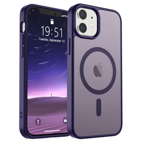 Image of SUPFINE Magnetic for iPhone 12 Mini Case & iPhone 13 Mini Case (Compatible with MagSafe) (Military Grade Drop Protection) Slim Translucent Matte Shockproof Phone Cover,Dark Purple
