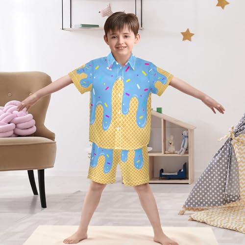 Image of Boy Shorts Sets Hawaiian Outfit Kid Summer Button Down Shirt and Short 2 Piece Sets for 3-10T