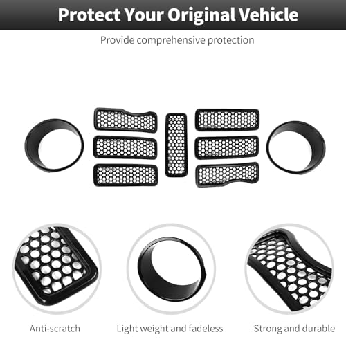 Image of CheroCar for JL Mesh Front Grille Insert & Headlight Turn Light Cover Trim Exterior Accessories for Jeep Wrangler JL JLU & Gladiator JT 2024-2026