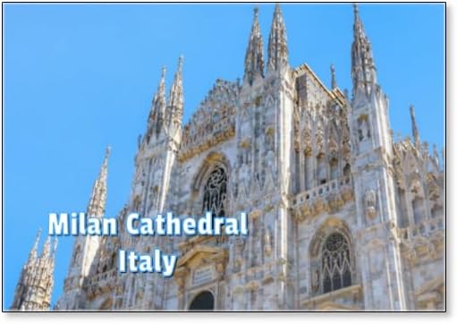 Cathedral Duomo Di Milano with Spires on Piazza Del Duomo Square in Historical City Centre with Blue Sky in Clear Sunny Day. Main Facade of Milan Cathedral Close-up with Details, Fridge Magnet