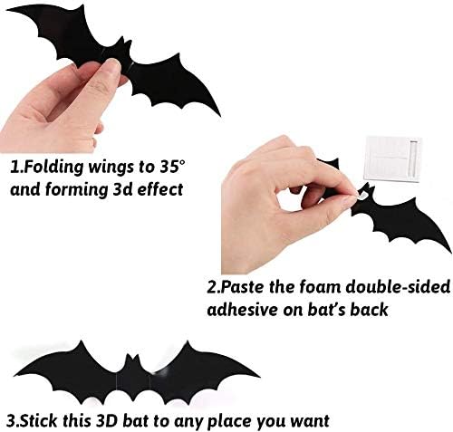 60PCS Halloween 3D Bats Decoration, DIY Scary Wall Bats Wall Decal Wall Stickers 4 Different Sizes Realistic PVC Scary Bat Sticker for Halloween Party Decoration Supplies