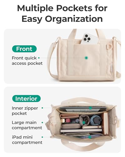 Image of BAGSMART Corduroy Tote Bag for Women, Small Travel Work 14 inch Laptop Handbag | Fits 14 inch Laptop & 40oz Tumbler, Soft Vintage Corduroy Crossbody Bag For Teacher, Nurse Daily Use & Flight Travel, Hand Wash