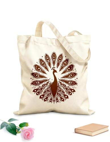 XIARON Bolsas reutilizables para la compra pavo real detallado Tela de 340g/m² de grosor Se usa como bolsa de herramientas L Café