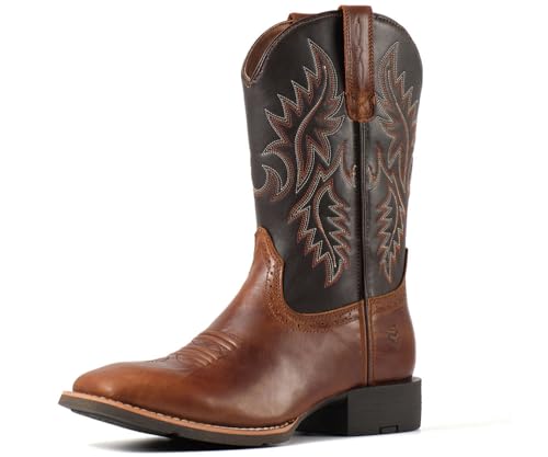 SUREWAY Cowboy Boots For Men - Mens Square Toe Western Boot,Oil/Slip Resistant,Durable Fashionable Classic Pull on 10 Inch Wellington Boots - Soft Toe Work Boots