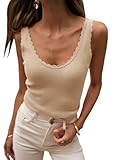 Imily Bela Womens Sleeveless Tank Top Scoop Neck Ribbed Fitted Solid Basic Cami Shirts Off-White, Medium