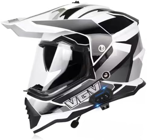 Adult Double Sun Visor Off-Road Bluetooth Motorcycle Helmet, Dirt Bike Sport Motorcycle Racing Street Bike Motocross Helmet for Mountain BMX MX ATV for Unisex-Adult, DOT Approved(F,Large)