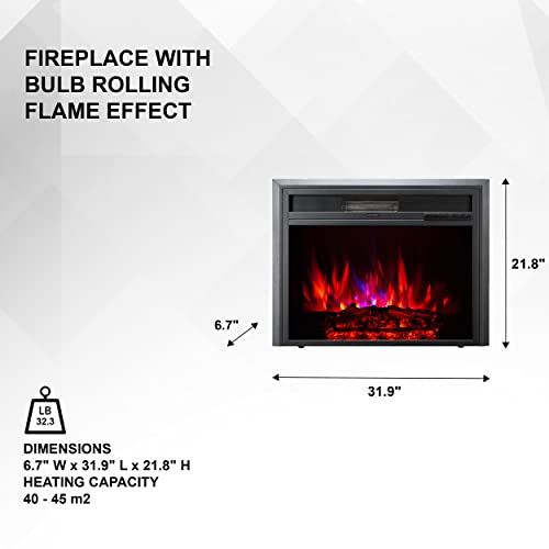 Xbrand Insert Fireplace Heater W/Remote Control And Led Flame Effect, 32 Inch Long, Black #TOP1