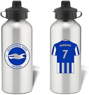 Go Find A Gift Personalised Football Shirt Design Aluminium Water Bottle for Brighton and Hove Albion FC fans - 600ml - White Bottle