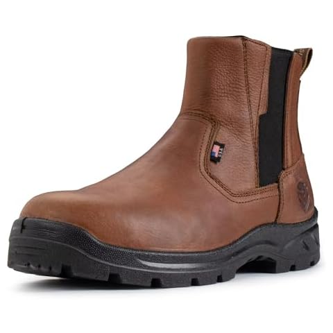 SUREWAY Men's Slip On Work Boots for Men-Soft Toe,Chelsea Fire Station Mechanic Romeo Industrial Construction Work Boots/Shoes,Upgraded Slip/Water Resistant,Comfortable,EH Safety Cover