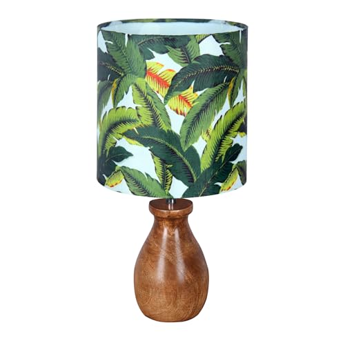 Image of Homesake Dovel Pot Modern CFL Table Lamp, Wooden Base Modern Fabric Lampshade for Home Office Cafe Restaurant, Dovel Pot, Leafy Affair (Leafy)