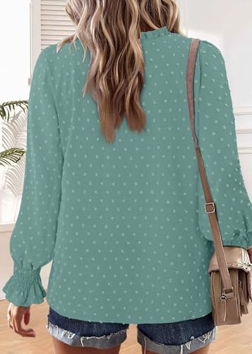 BETTE BOUTIK Women Boho Long Sleeve Shirts Dressy Casual V Neck Fall Fashion Tops Swiss Dot Flowy Blouses