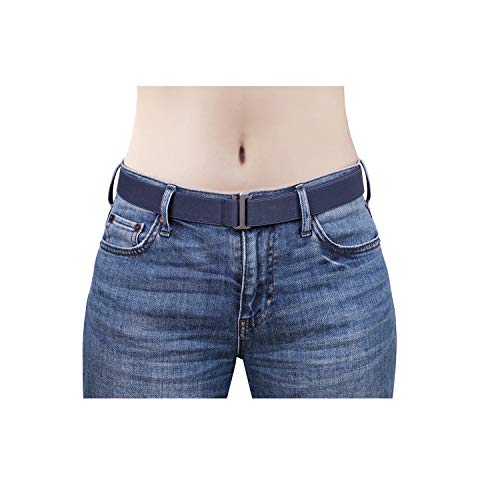Women Flat Buckle No Show Stretch Belt, SANSTHS Invisible Adjustable Elastic Belts for Jeans Pants, Blue Plus Size