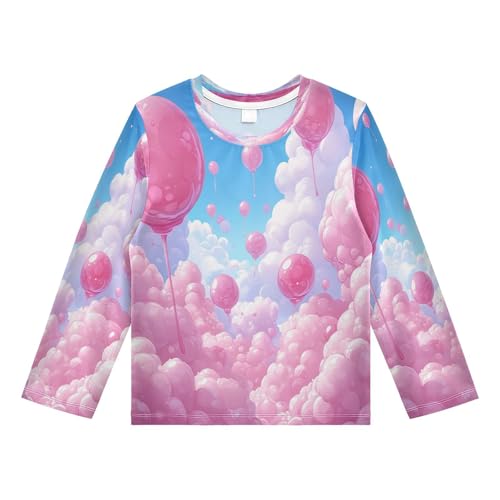 Bubbles Pink Clouds Boys Rash Guard Long Sleeve UPF 50+ Boys Swim Shirt Quick Dry Shirt for 3-12 Years
