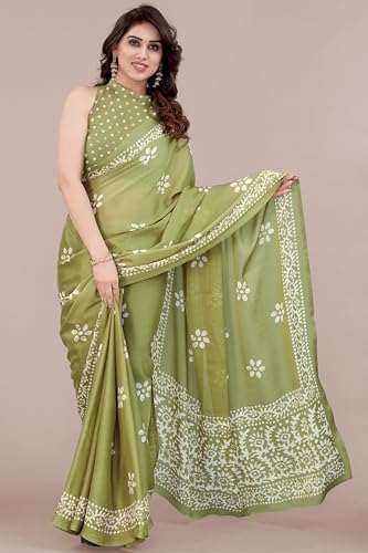 Image of MIRCHI FASHION Saree for Woman Chiffon Batik Printed | Lightweight Daily Wear Women's Office Sari with Blouse Piece (Available in 40 Colours)