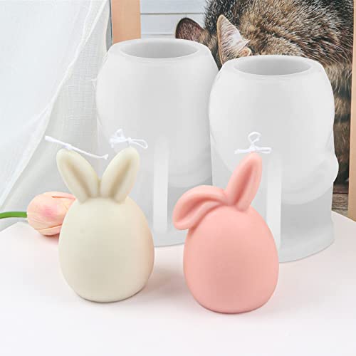 CaiTang 2 Stücke Ostern Kaninchen Silikonform, 3D Osterhase Kerzenformen Seifenform, 3D-Hasen-Kerzenformen, DIY Silikon Backform für Kuchen, Schokolade, Seife, Wachskerzen, Ostergeschenke Cover