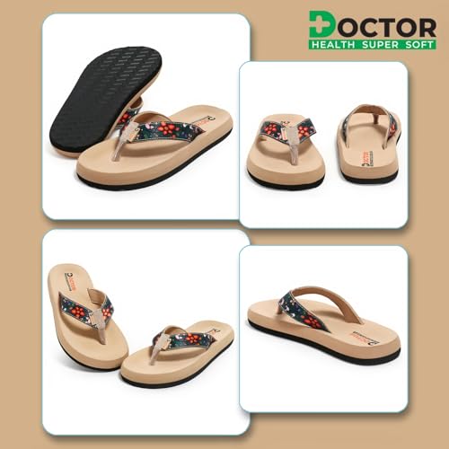 Image of DOCTOR HEALTH SUPER SOFT Women Stylish Printed Flip Flops | Soft Cushioned Everyday Wear Slippers for Women | Lightweight Anti-Slip Casual Thong Sandals