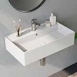 HOROW Lavabo con bordo sottile, rettangolare o lavabo da appoggio, con foro per rubinetto, lavabo da parete per ospiti, ideale per bagno e lavandino
