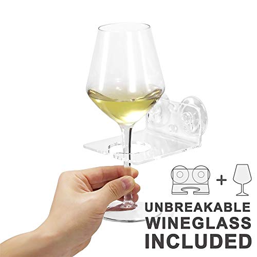 Nuno Bath Wine Glass Holder. Portable Wall Mount, Suction Cup, Safe for Bath