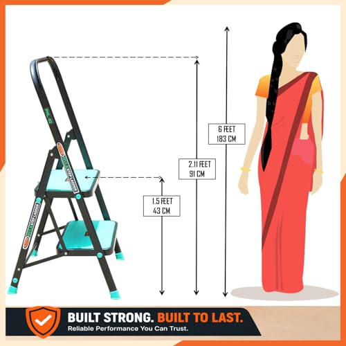 Image of Prime Hulk 2 Step Heavy Duty Steel Step Ladder for Home | Extra Wide Anti-Skid Steps | Strong Stable No-Wobble Design | Powder Coated | Slim Foldable Space Saving Ladder with Rubber Feet