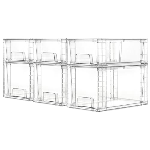 Vtopmart 6 Pack Clear Stackable Storage Drawers,Easy to Assemble Bathroom Organizers and Storage...