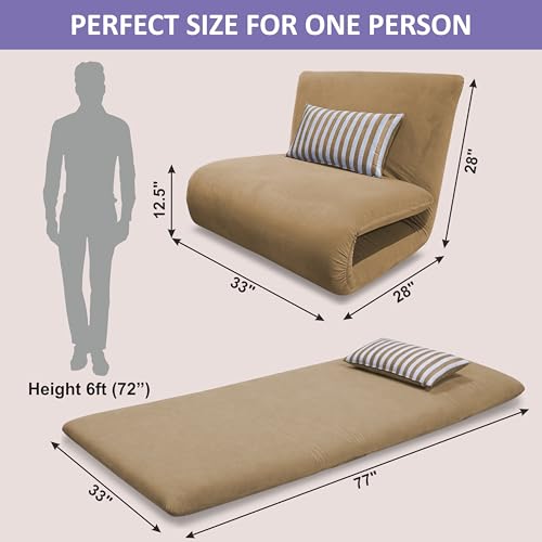 Image of Adorn India Easy Multi Mode 1 Seater Sofa Cum Bed | Velvet Fabric | Beige | Stripes Design | Comfortable Seating | Washable Cover | Perfect for Home & Office