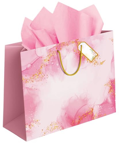 Image of Gift Bags Large Size - Paper Bags for Gifting with Tissue and Tag - Carry Bags for Return Gift Birthday Wedding Party - 14 x 10.5 x 4 Inch - Pack of 5