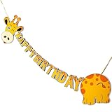 Giraffe Happy Birthday Party Banner, Cartoon Safari Animal Garland, Kids Jungle Themed Birthday Decorations, Funny Wall Hanging Letter Bunting for Children's Party Supplies