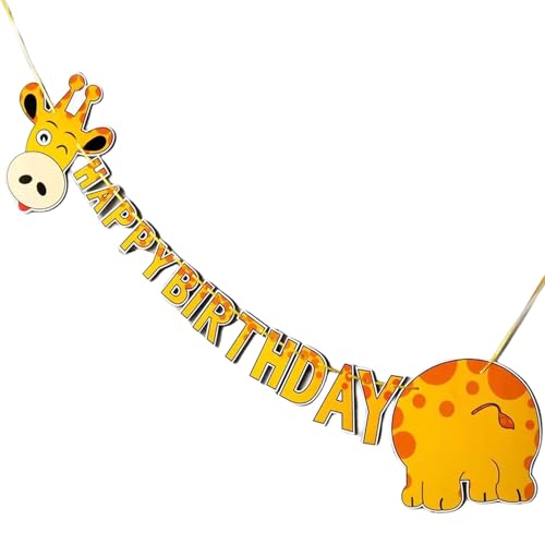 Giraffe Happy Birthday Party Banner, Cartoon Safari Animal Garland, Kids Jungle Themed Birthday Decorations, Funny Wall Hanging Letter Bunting for Children's Party Supplies