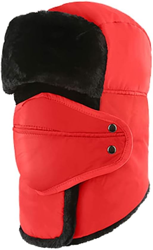 Winter Men's and Women's Bomber Hats with Russian earlobe Buckle and Windproof Face Mask for Skiing Skating Mountaineering (I) (B)