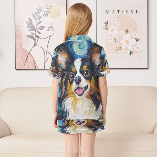 ALAZA Dog Starry Sky Van Gogh Watercolor Satin Pajamas Set Short Sleeve Button Down Sleepwear Summer Pjs 2 Piece4