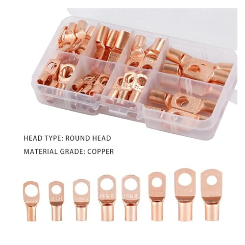 Terminales de anillo de cobre con crimpadora hexagonal HX-50B de 60 piezas para cables 6