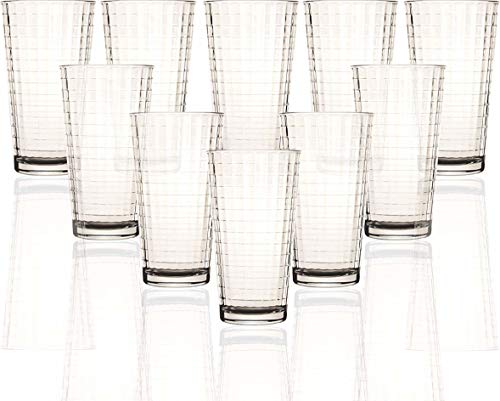 Circleware Windowpane Huge Set of 10 Tall Heavy Base Highball Glasses, 15.75 oz. Glassware Tumbler Drink Cups for Water, Juice, Beer Beverages