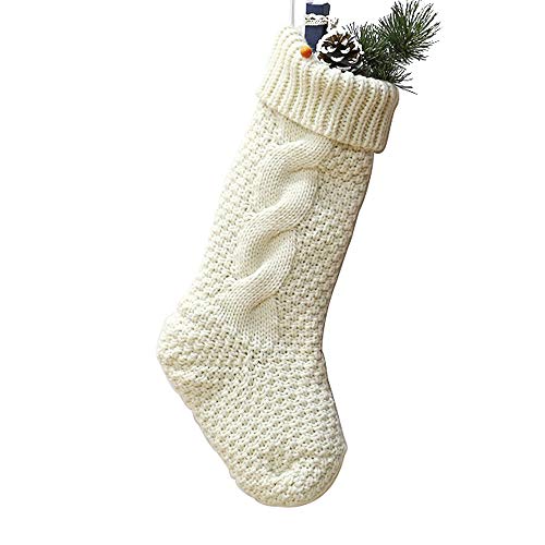 18" Large Size Cable Knit Christmas Stockings,Unique Burgundy Xmas Stocking Decorations for Family Holiday Season Decor (White)