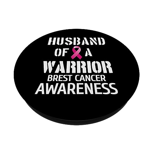 Husband Of A Warrior - Breast Cancer Awareness Month 2023 PopSockets Swappable PopGrip, Black - Image 2