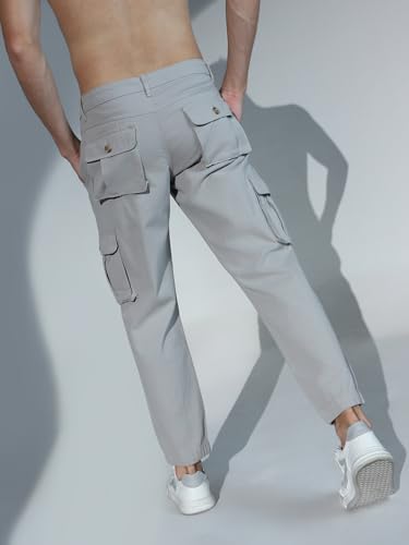 Image of Hubberholme Mens Grey Mid-Rise Cotton Casual Joggers HHMWJS004